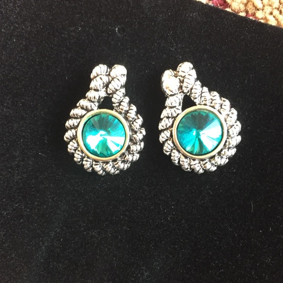 Coco Carmen Drop Earrings Silver w/ Blue Crystal - Picture 2 of 8